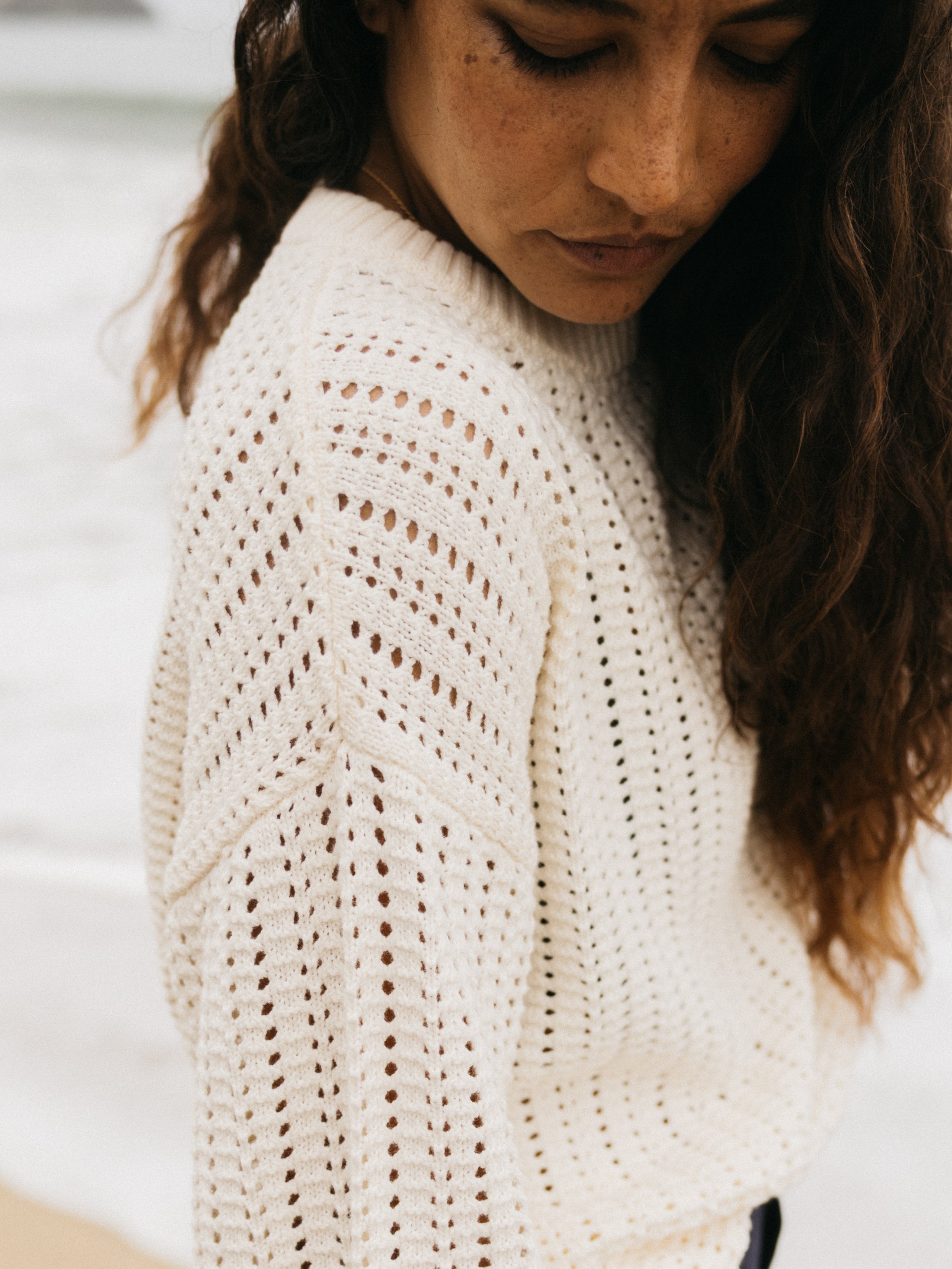 Women Organic Cotton Stitch Jumper in Ecru - Bracken