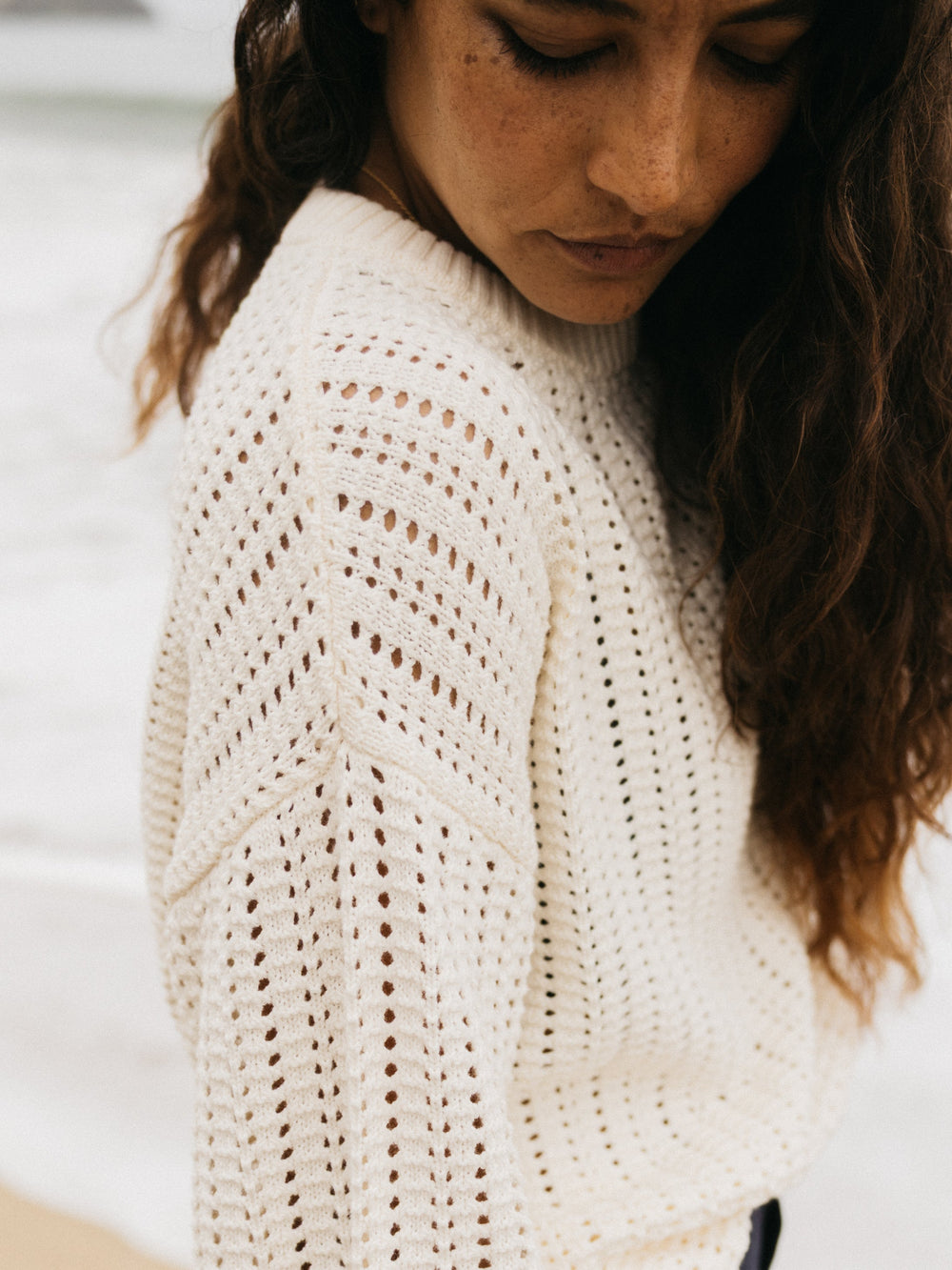 Women Organic Cotton Stitch Jumper in Ecru - Bracken