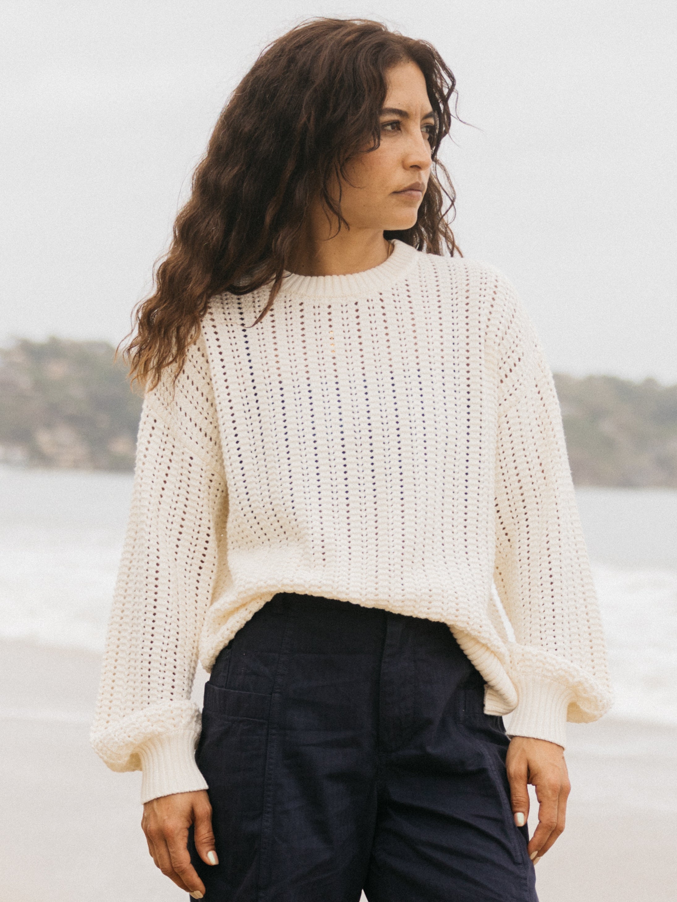 Women Organic Cotton Stitch Jumper in Ecru - Bracken