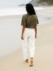 Women Organic Cotton Barrel Trouser in Ecru - Croft