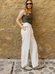 Women Organic Cotton Workwear Trouser in Ecru - Croft