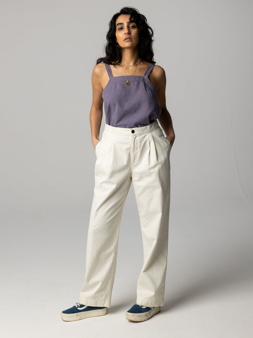 Women Organic Cotton Workwear Trouser in Ecru - Croft