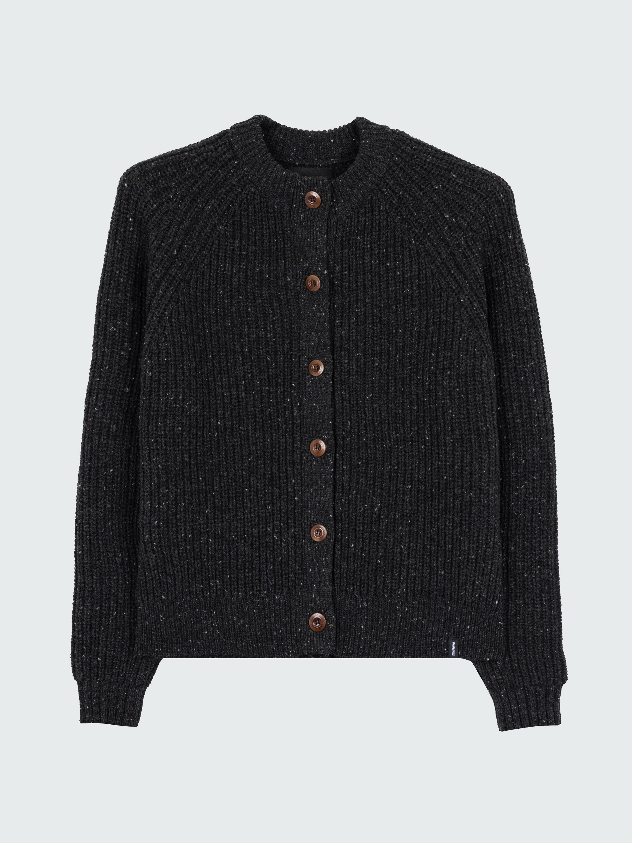Women Wool Crew Neck Cardigan in Black - Mora