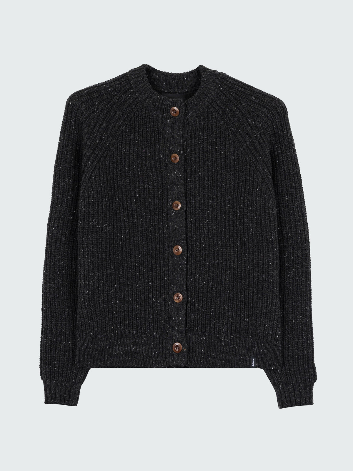 Women Wool Crew Neck Cardigan in Black - Mora