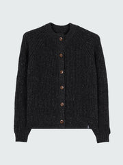 Women Wool Crew Neck Cardigan in Black - Mora