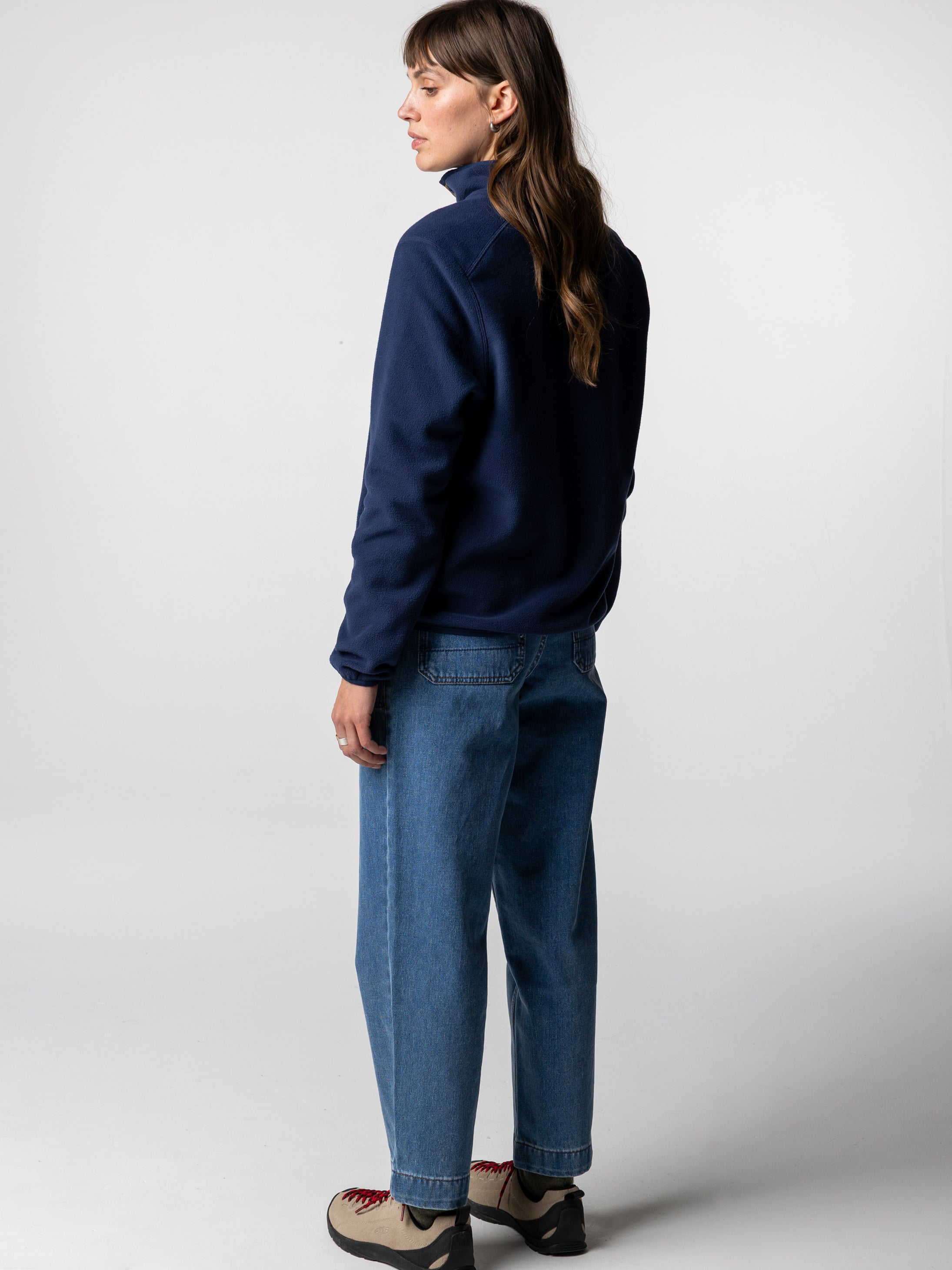 Women 1/4 Snap Fleece in Oatmeal/Deep Blue - Axiom