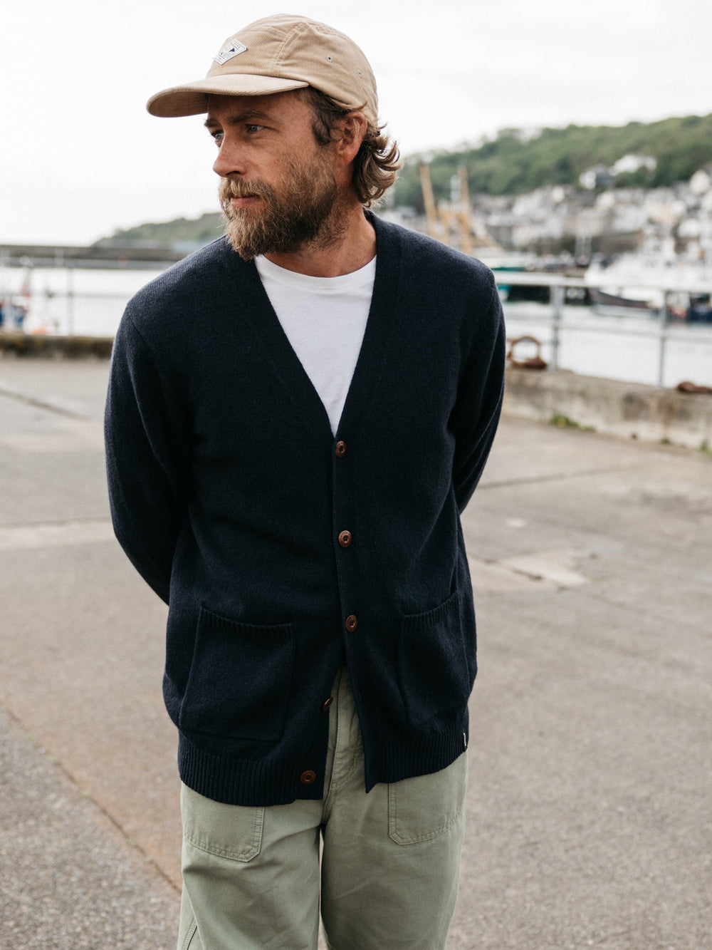 Men Wool Cardigan in Navy - Columba