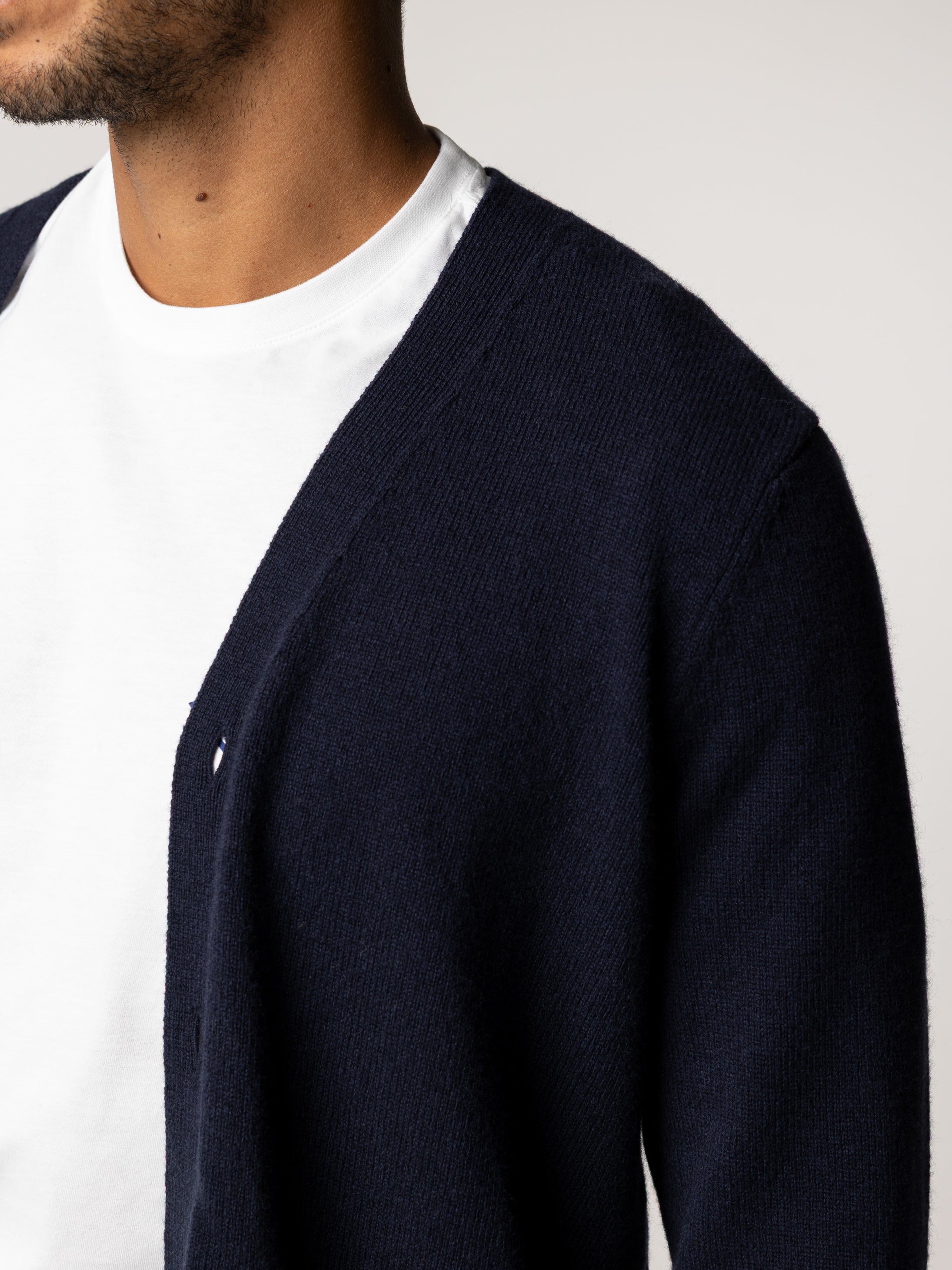 Men Wool Cardigan in Navy - Columba