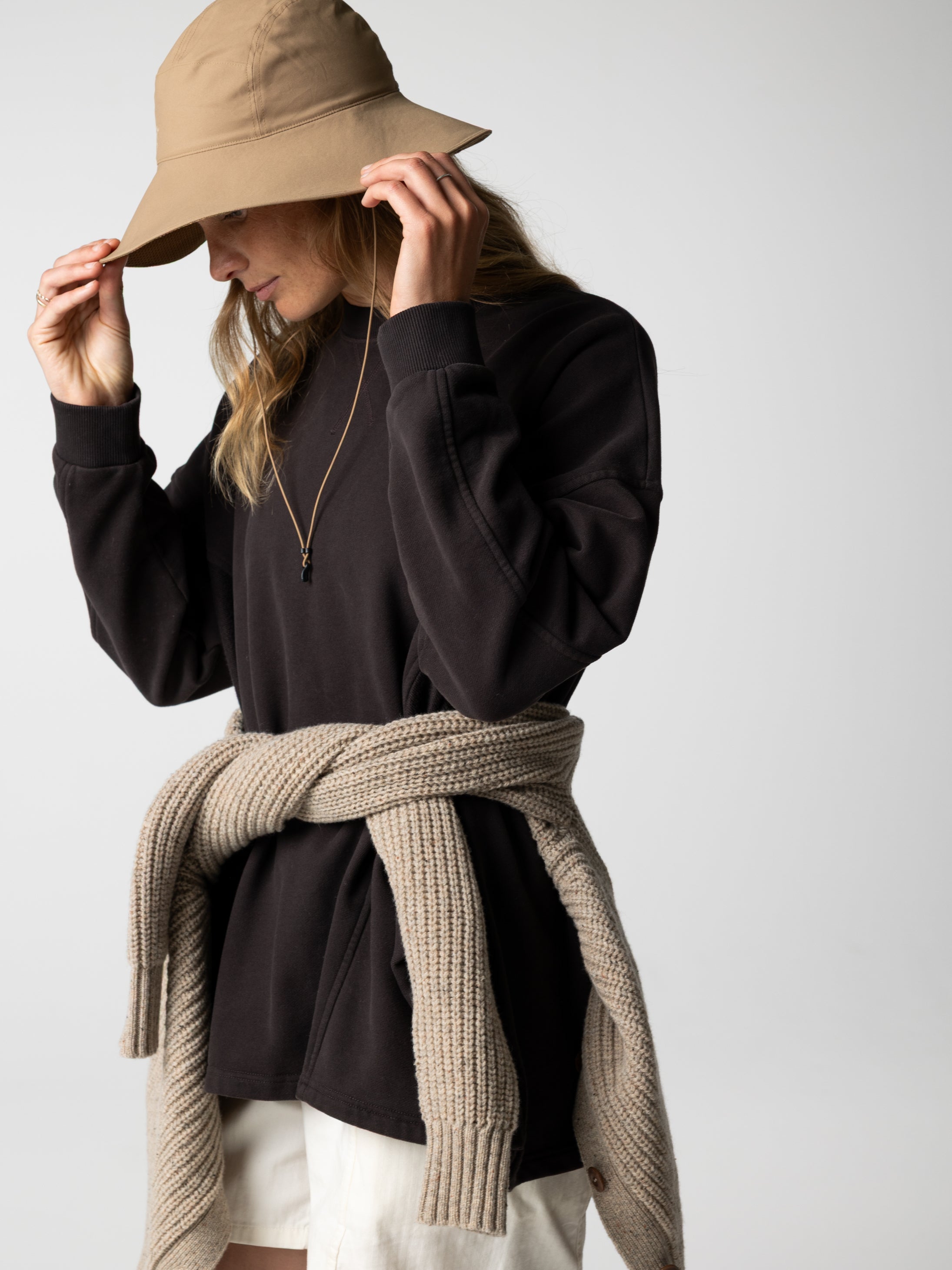 Women Organic Cotton Sweatshirt in Brown - Awen
