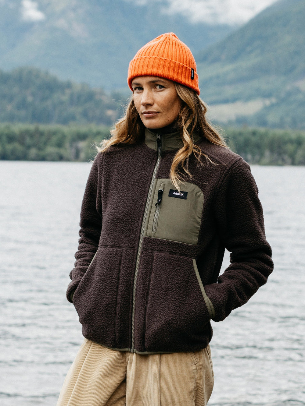 Women Recycled Fleece Jacket in Brown/Olive - Bolster