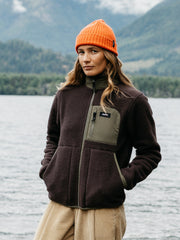 Women Recycled Fleece Jacket in Brown/Olive - Bolster
