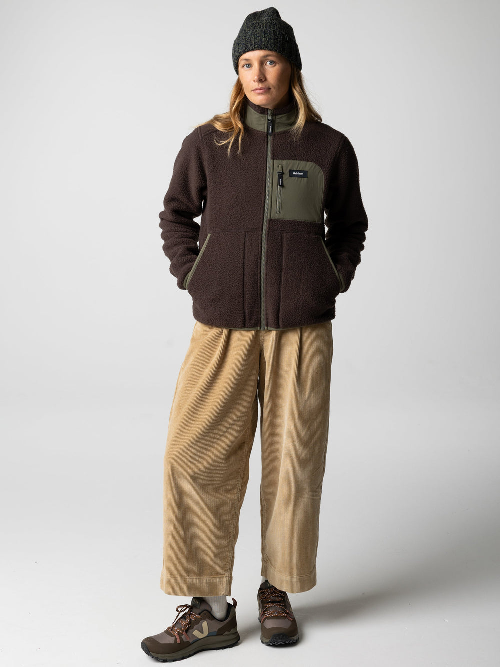 Women Recycled Fleece Jacket in Brown/Olive - Bolster