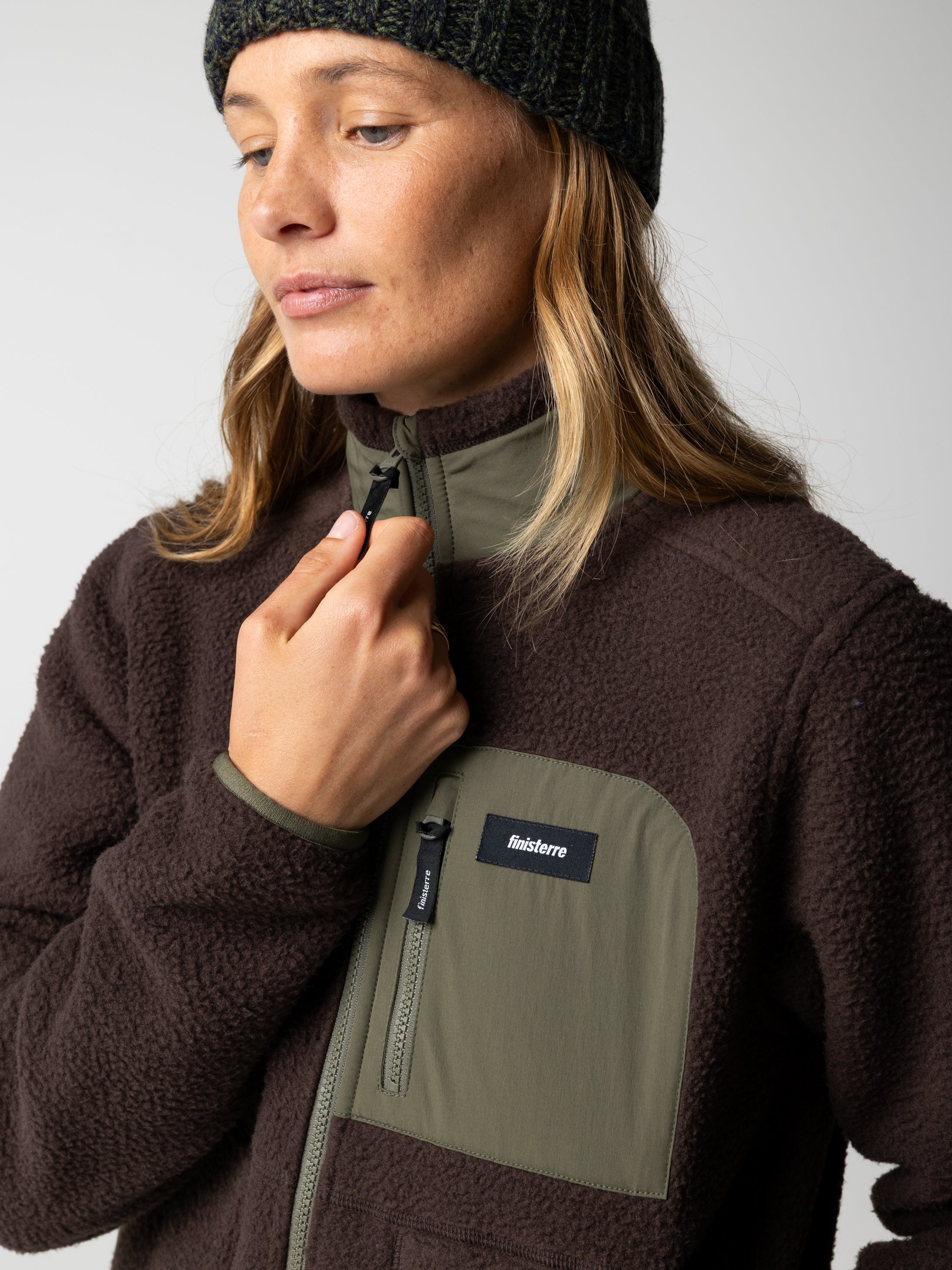 Women Recycled Fleece Jacket in Brown/Olive - Bolster