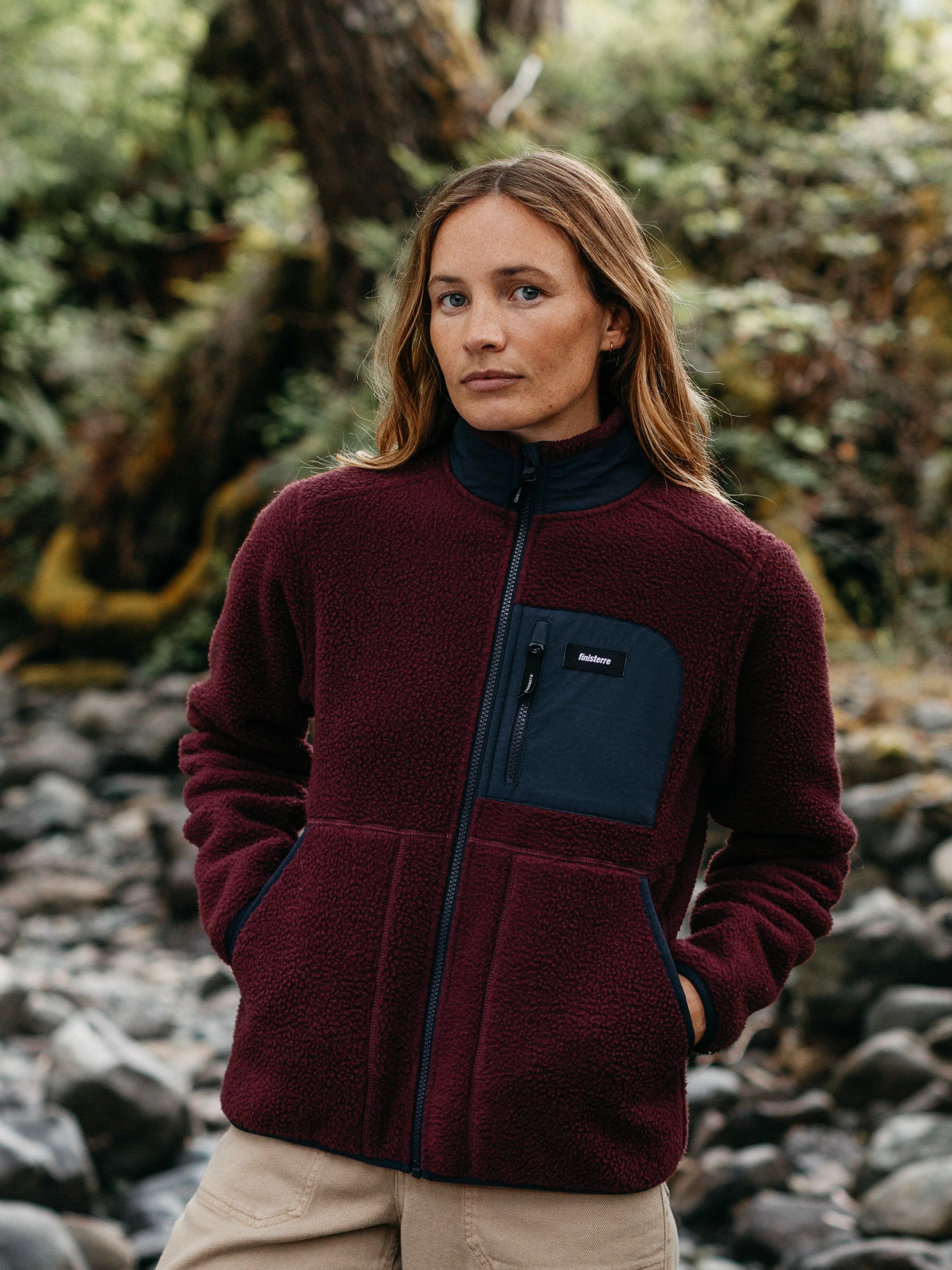 Women Recycled Fleece Jacket in Plum/Navy - Bolster