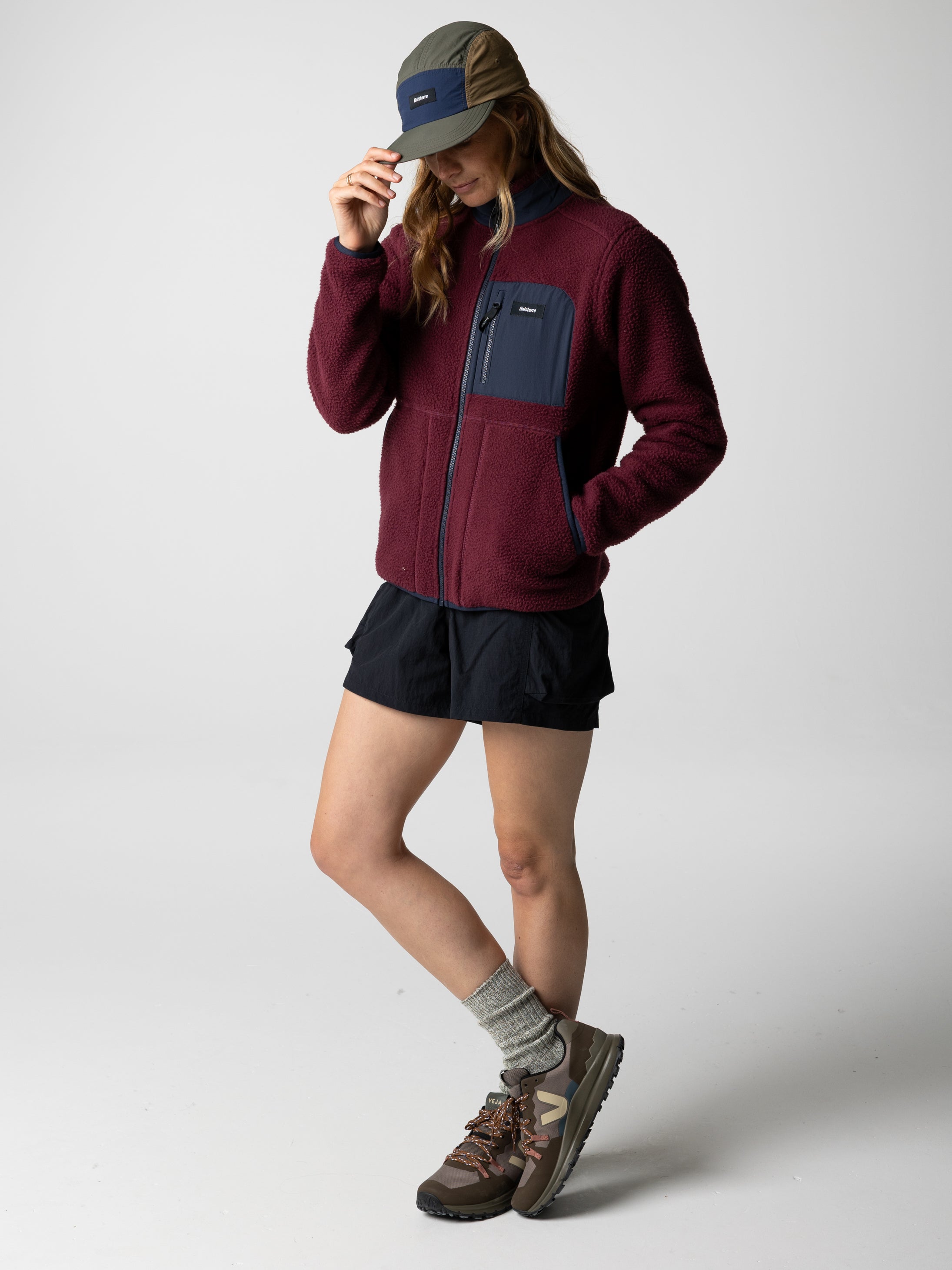 Women Recycled Fleece Jacket in Plum/Navy - Bolster