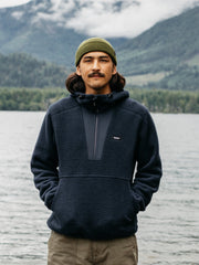 Men Recycled Fleece Hoodie in Navy - Bolster