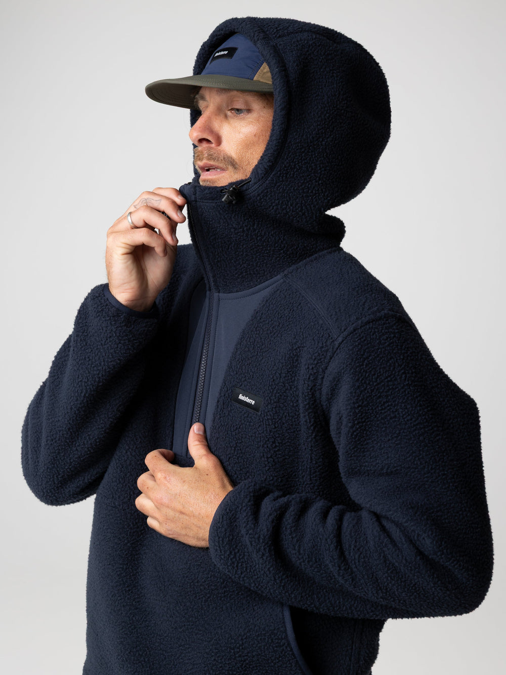 Men Recycled Fleece Hoodie in Navy - Bolster