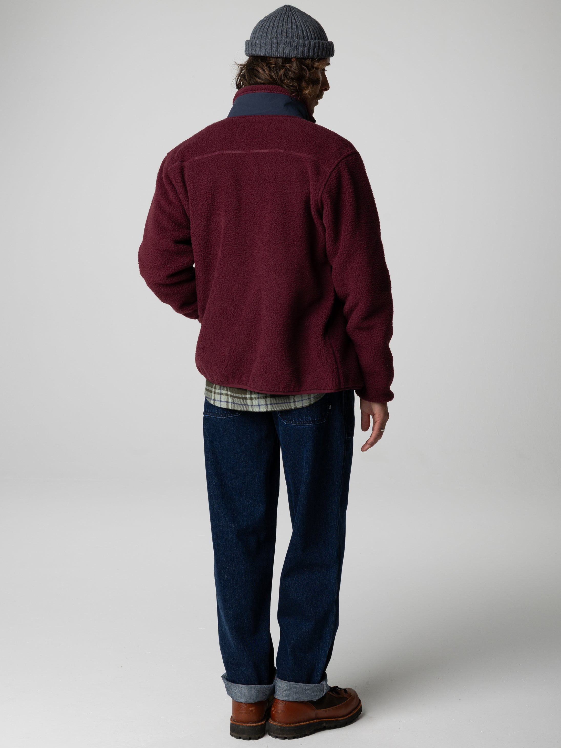Men Recycled Fleece Jacket in Plum/Navy - Bolster