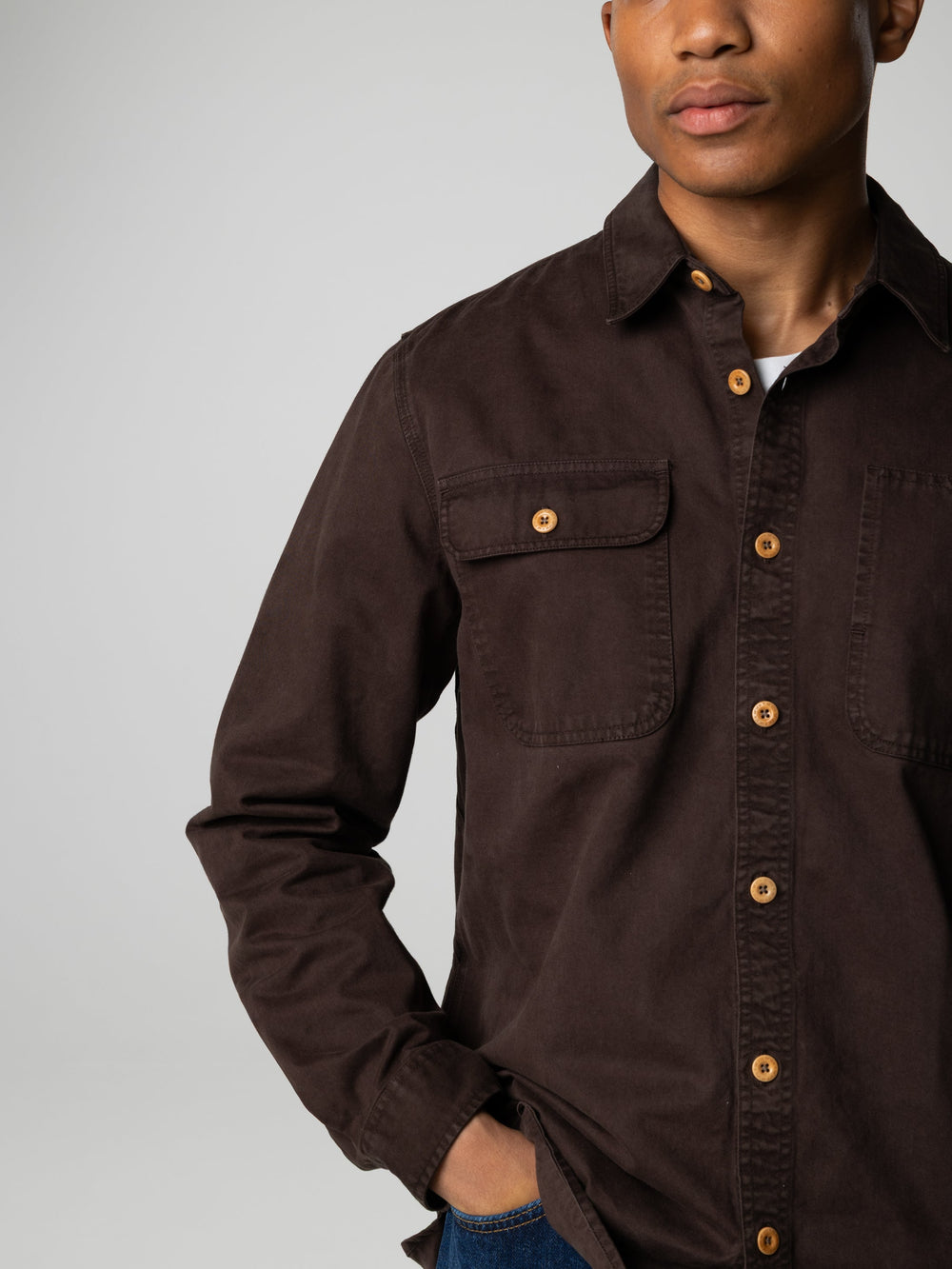 Men Organic Cotton Shirt in Brown - Eddystone