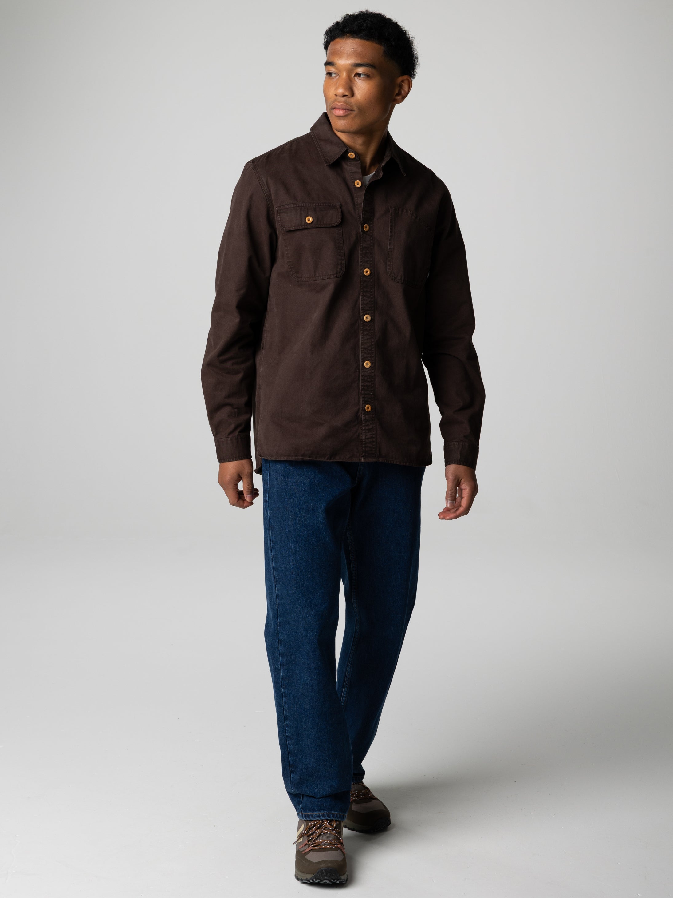 Men Organic Cotton Shirt in Brown - Eddystone