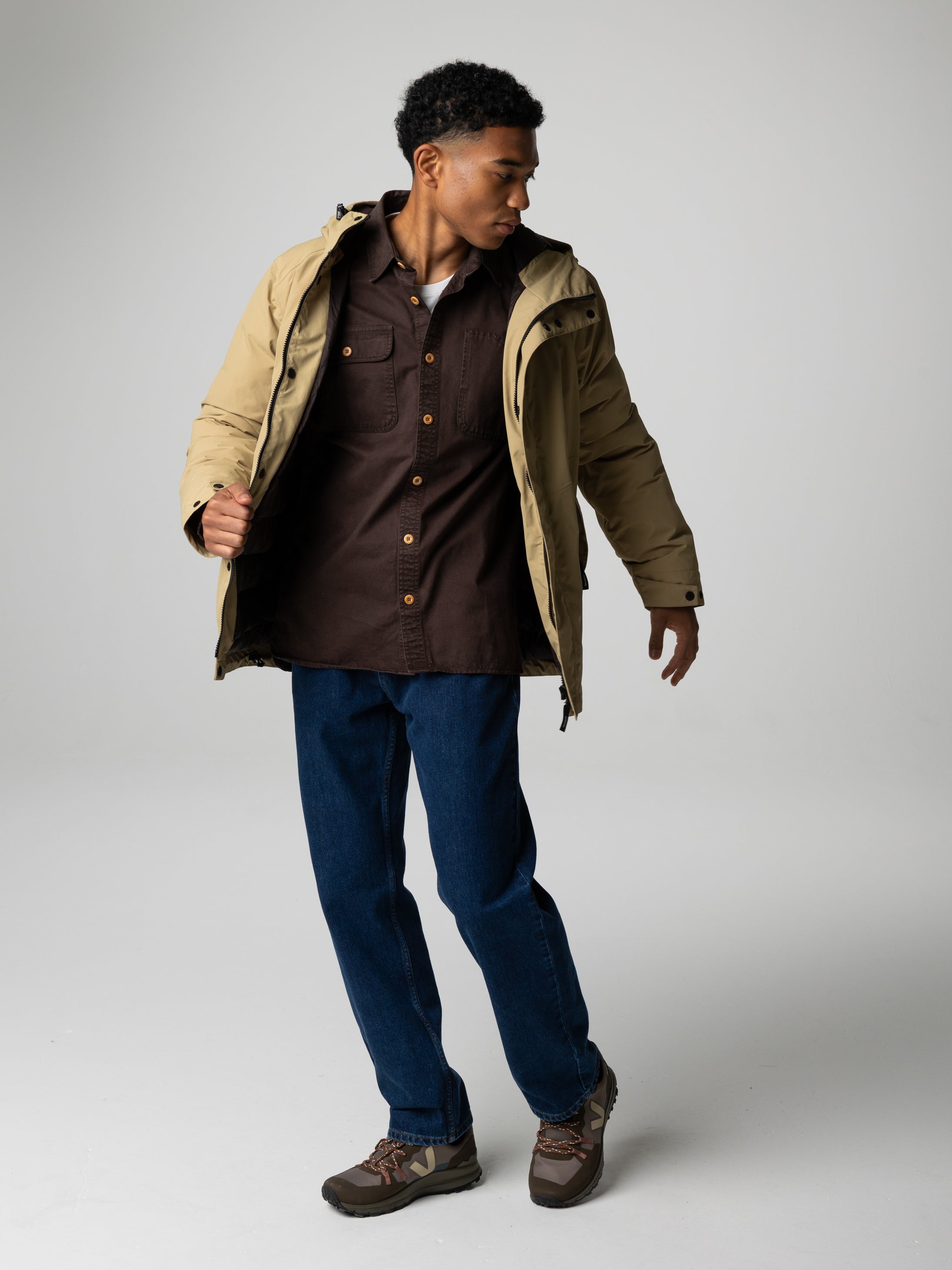 Men Organic Cotton Shirt in Brown - Eddystone