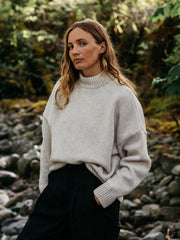 Women Wool Crew Neck Jumper in Oatmeal - Eyre