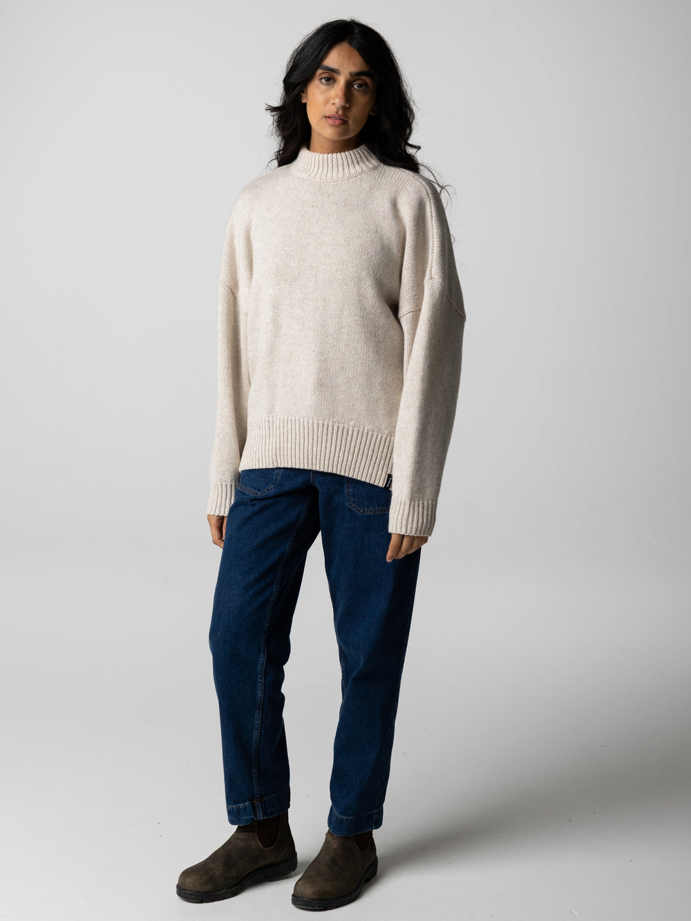 Women Wool Crew Neck Jumper in Oatmeal - Eyre