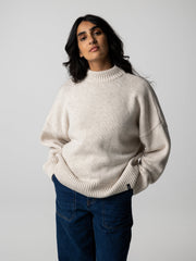 Women Wool Crew Neck Jumper in Oatmeal - Eyre