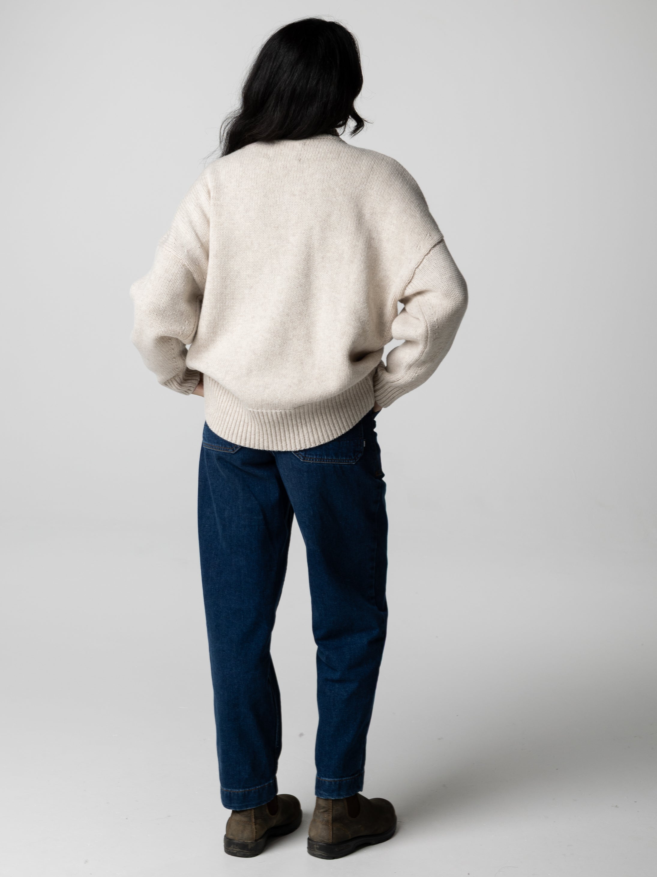Women Wool Crew Neck Jumper in Oatmeal - Eyre
