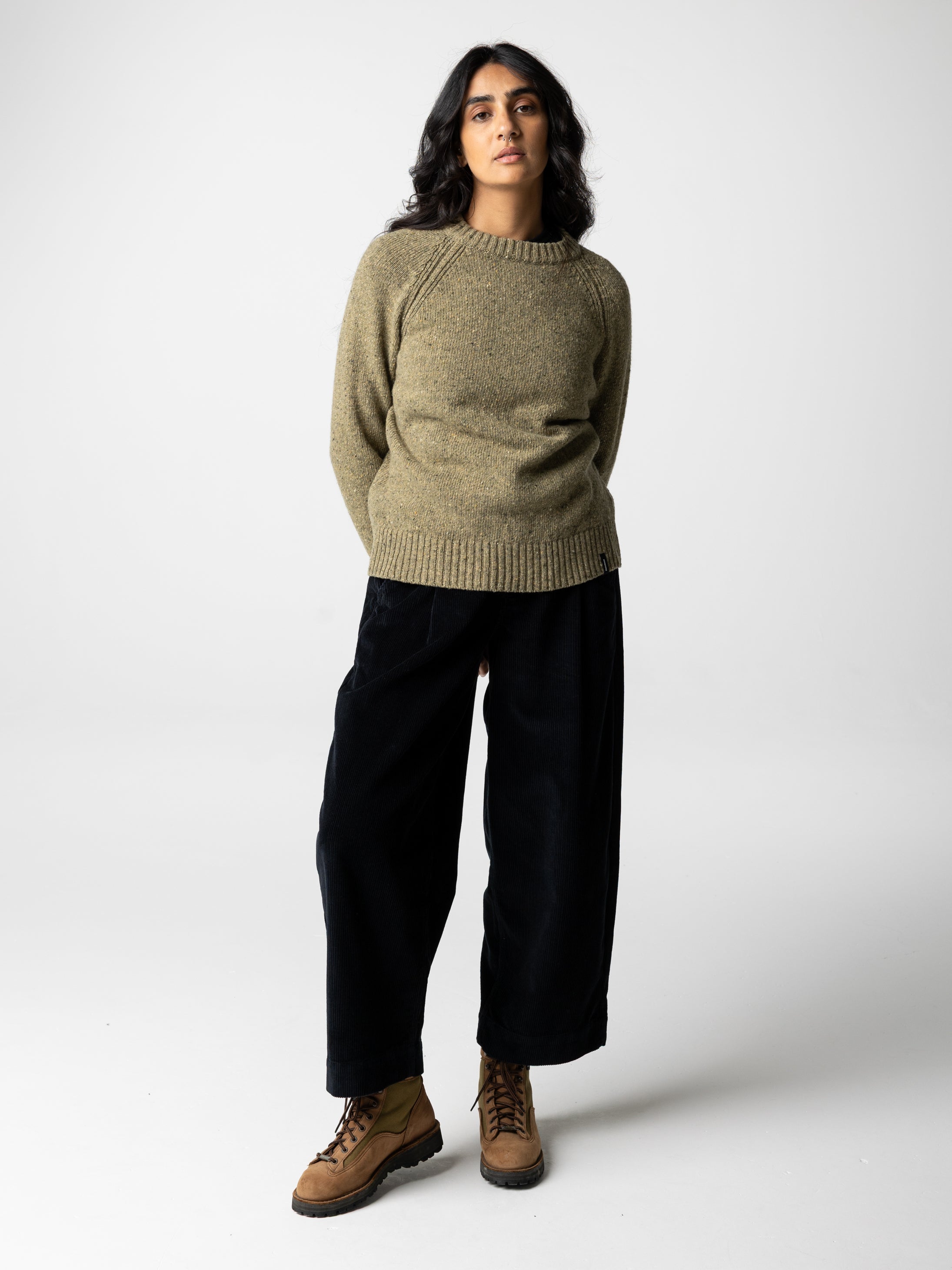 Women Merino Crew Knit Jumper in Seagrass - Farne