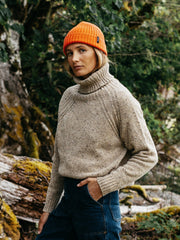 Women Wool Roll Neck Knit Jumper in Oatmeal - Farne
