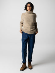 Women Wool Roll Neck Knit Jumper in Oatmeal - Farne