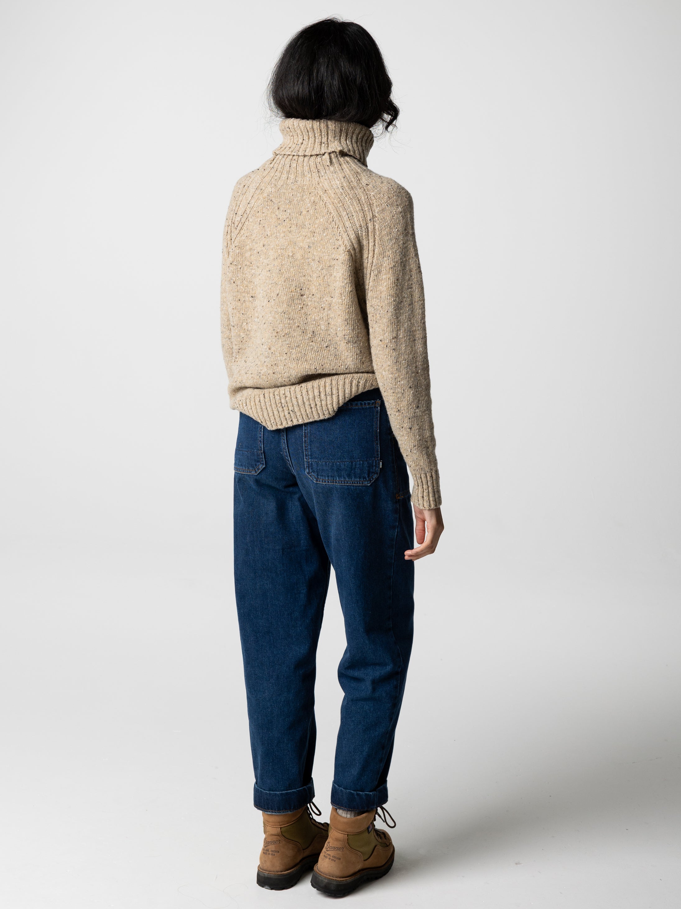 Women Wool Roll Neck Knit Jumper in Oatmeal - Farne