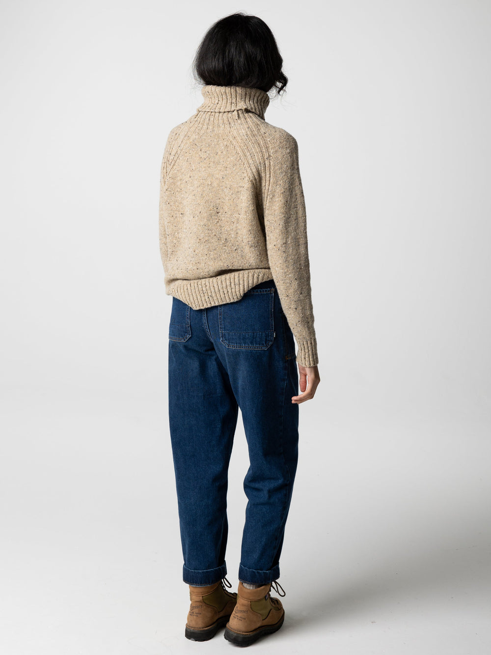Women Wool Roll Neck Knit Jumper in Oatmeal - Farne