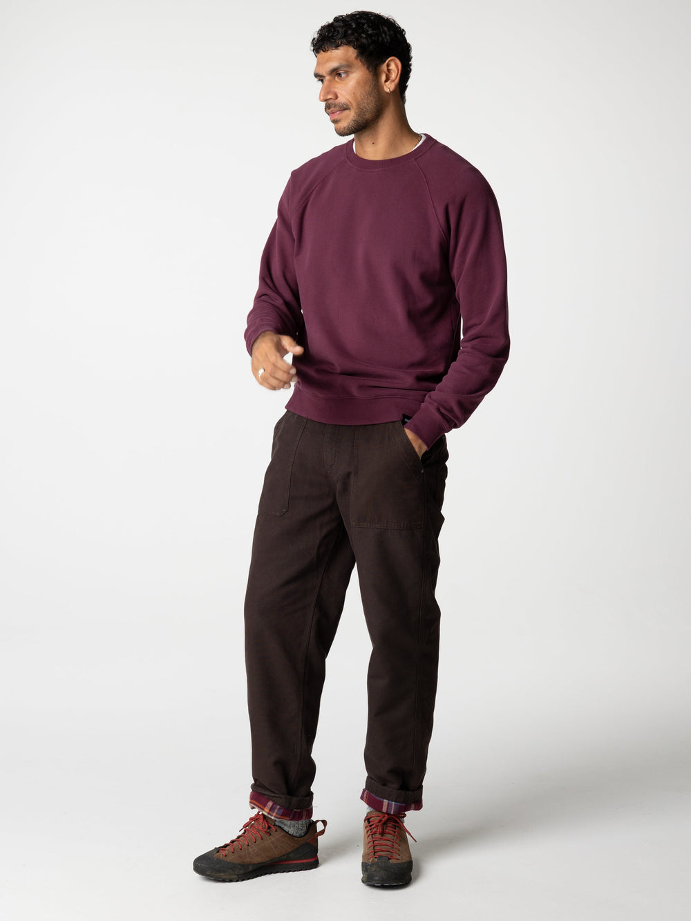 Men Organic Cotton Flannel Lined Trousers in Brown
