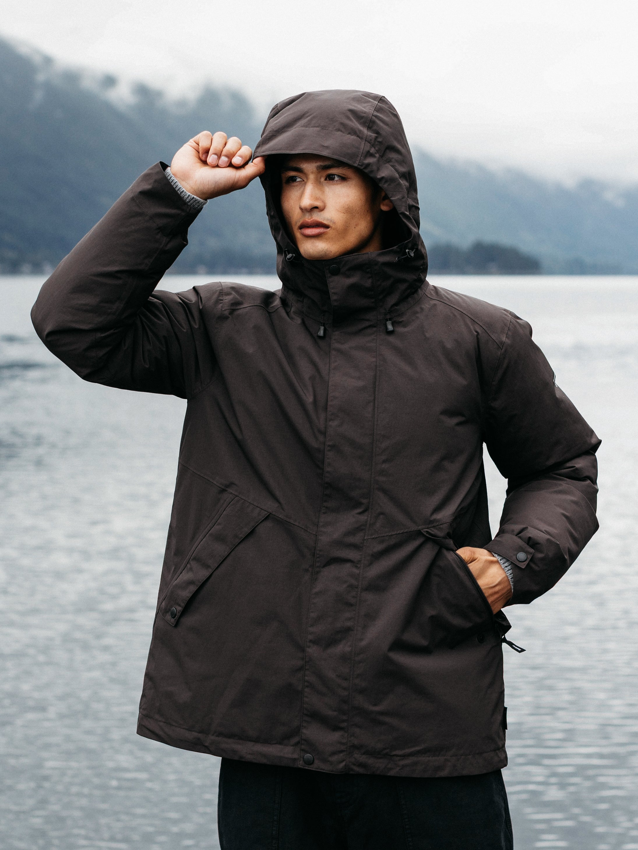 Men Recycled Waterproof Jacket in Burnt Umber - Forth