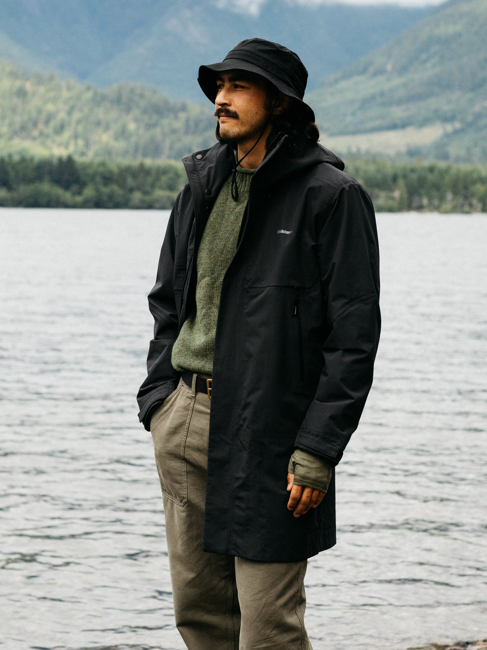 Men Recycled Longline Waterproof in Black