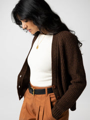 Women Wool Knit Cardigan in Brown - Mora