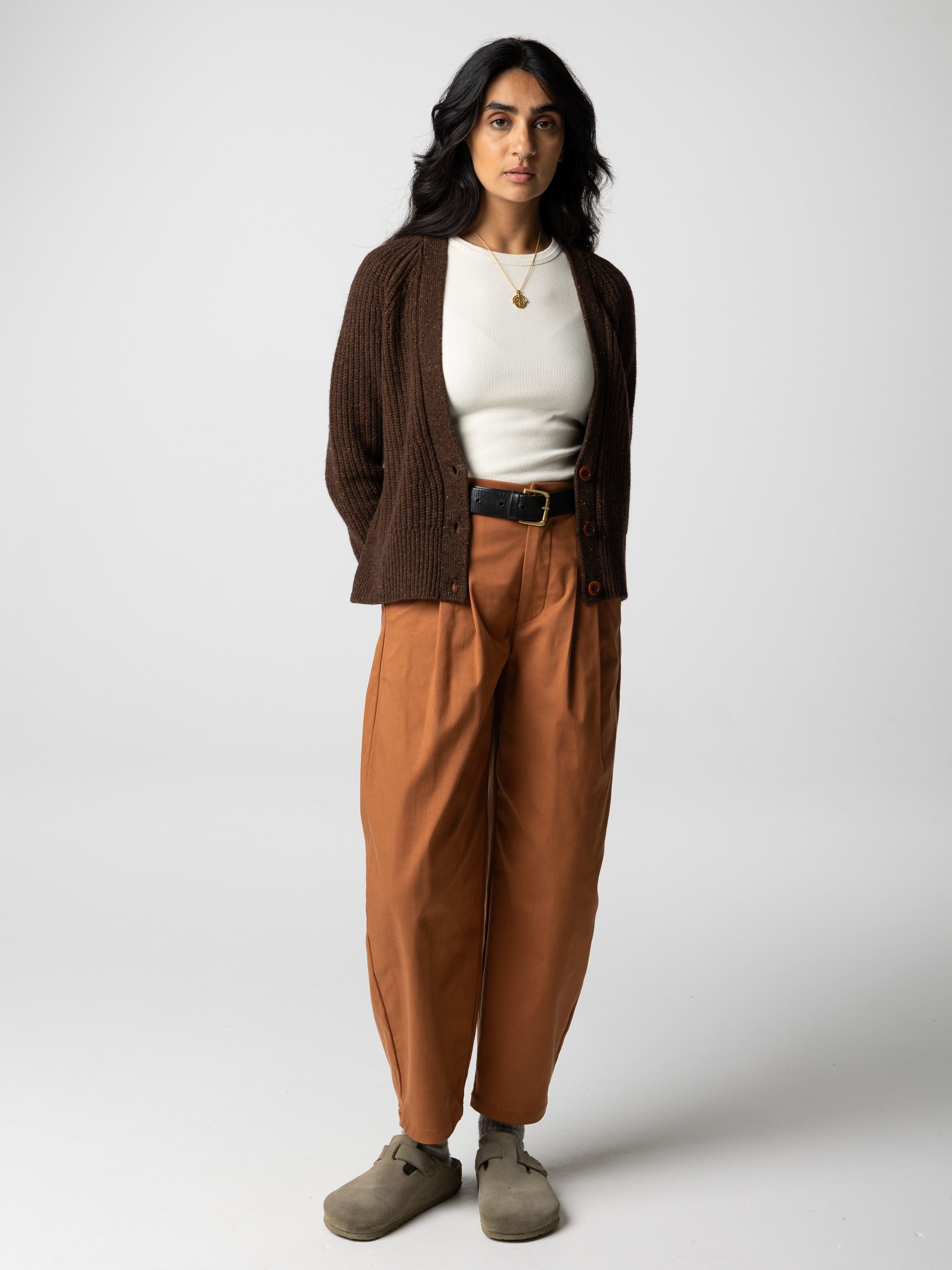 Women Wool Knit Cardigan in Brown - Mora