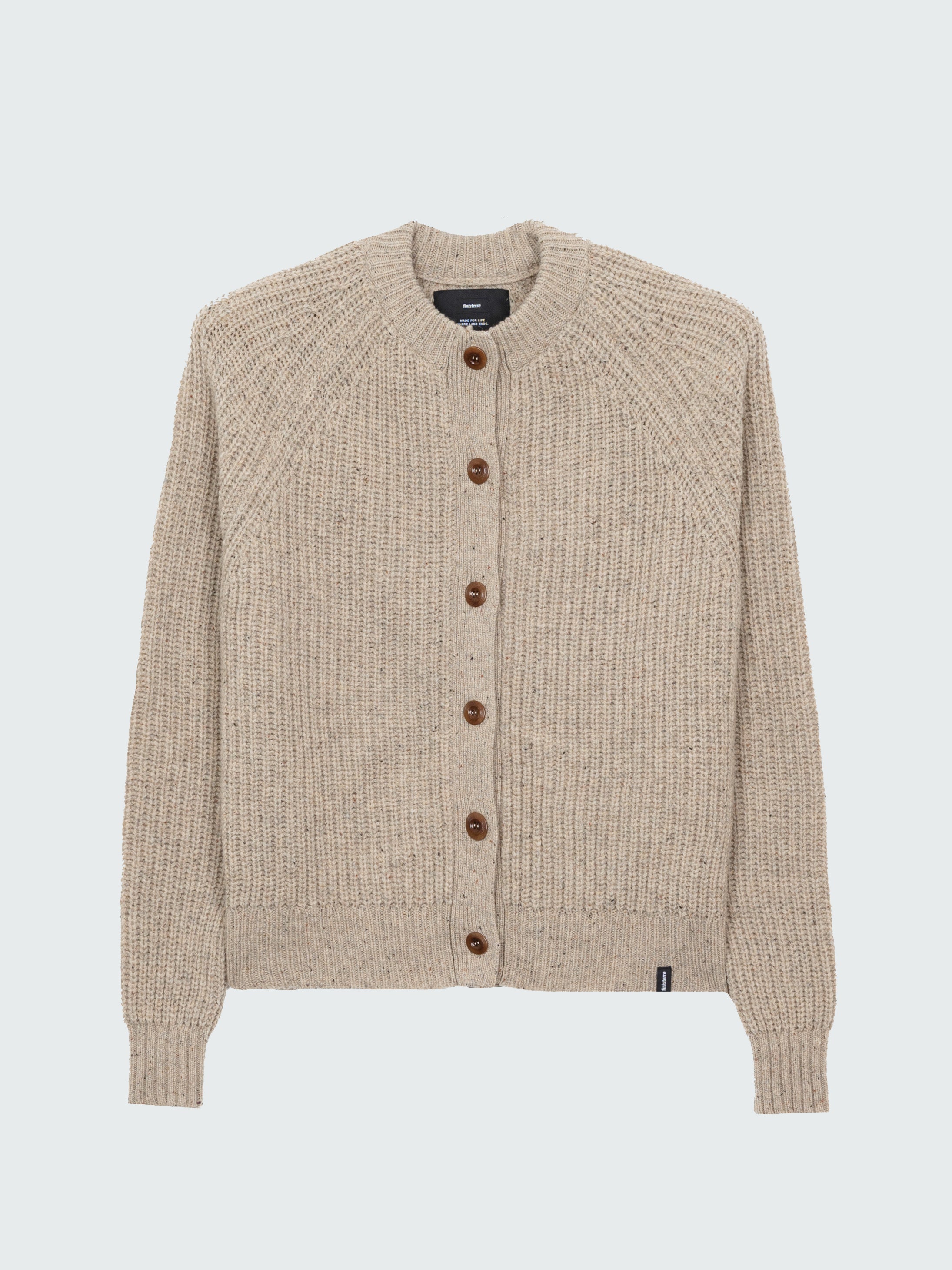 Women Wool Crew Neck Cardigan in Oatmeal - Mora