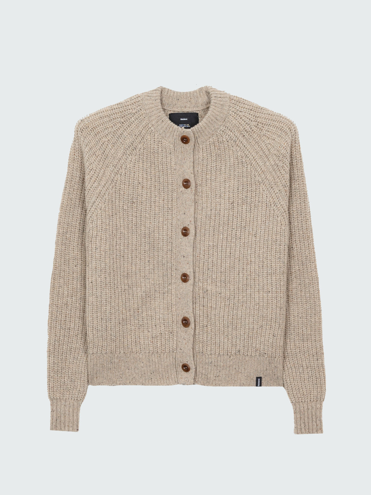 Women Wool Crew Neck Cardigan in Oatmeal - Mora