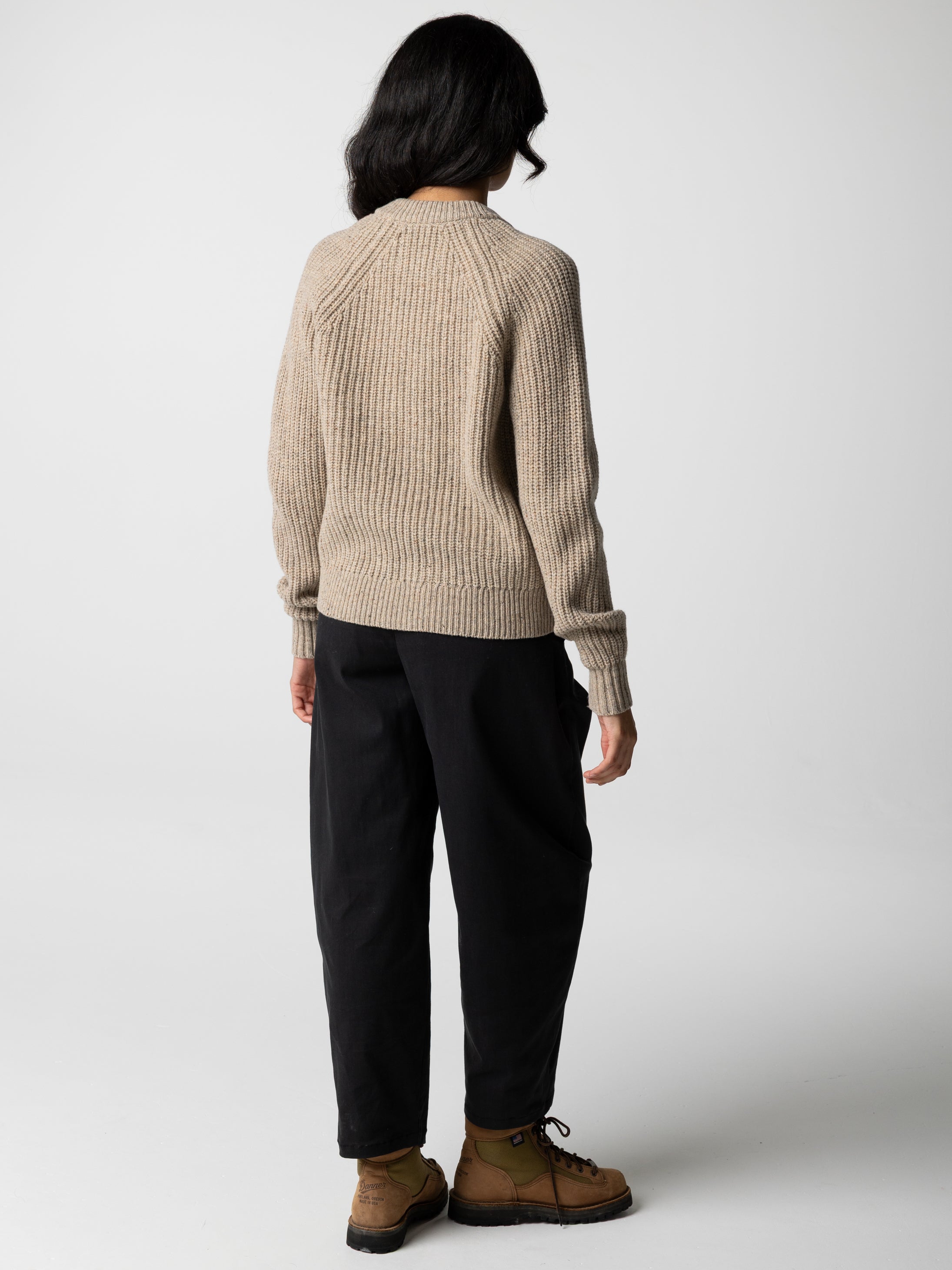 Women Wool Crew Neck Cardigan in Oatmeal - Mora