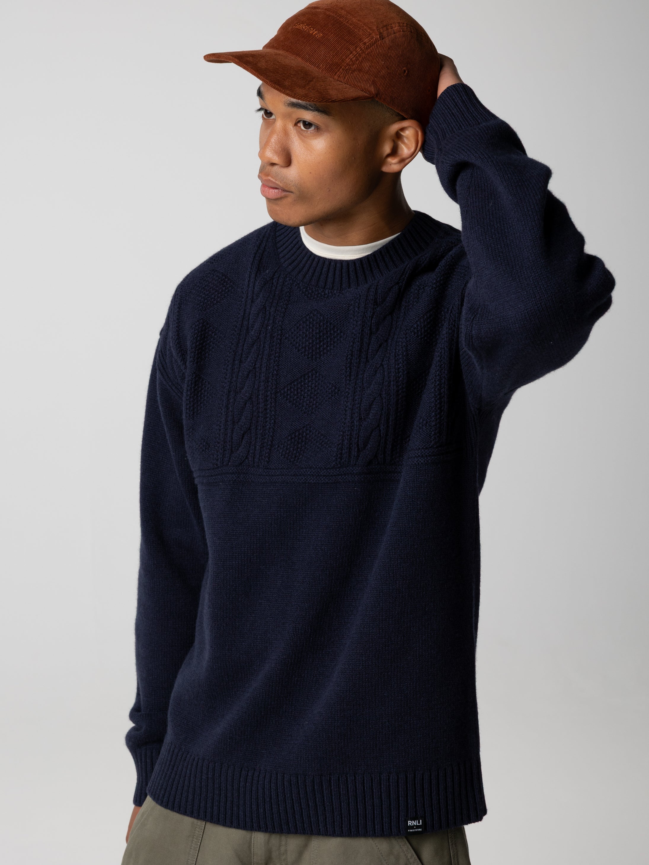 Men Wool Knit Jumper in Navy - Polperro