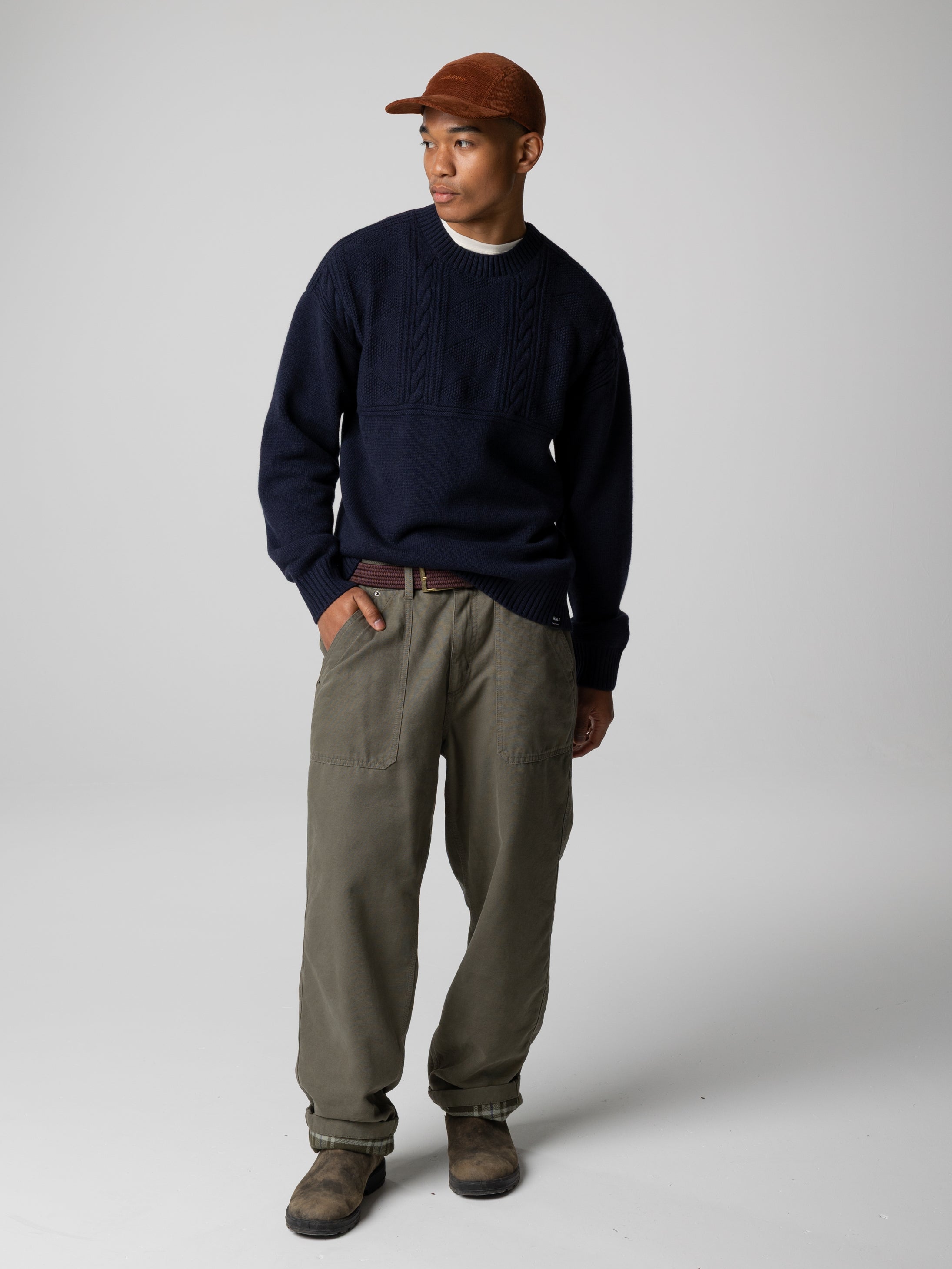 Men Wool Knit Jumper in Navy - Polperro