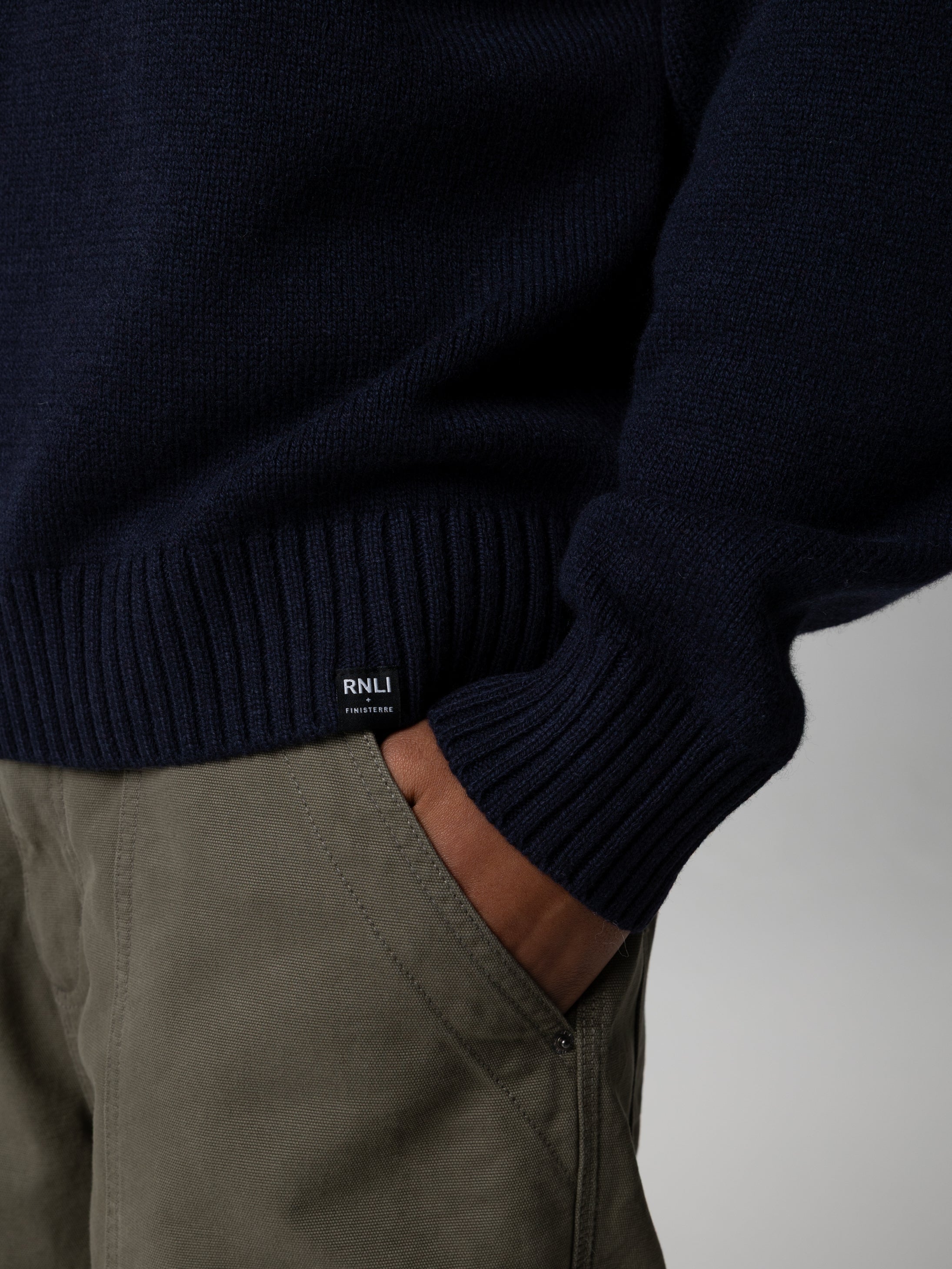 Men Wool Knit Jumper in Navy - Polperro