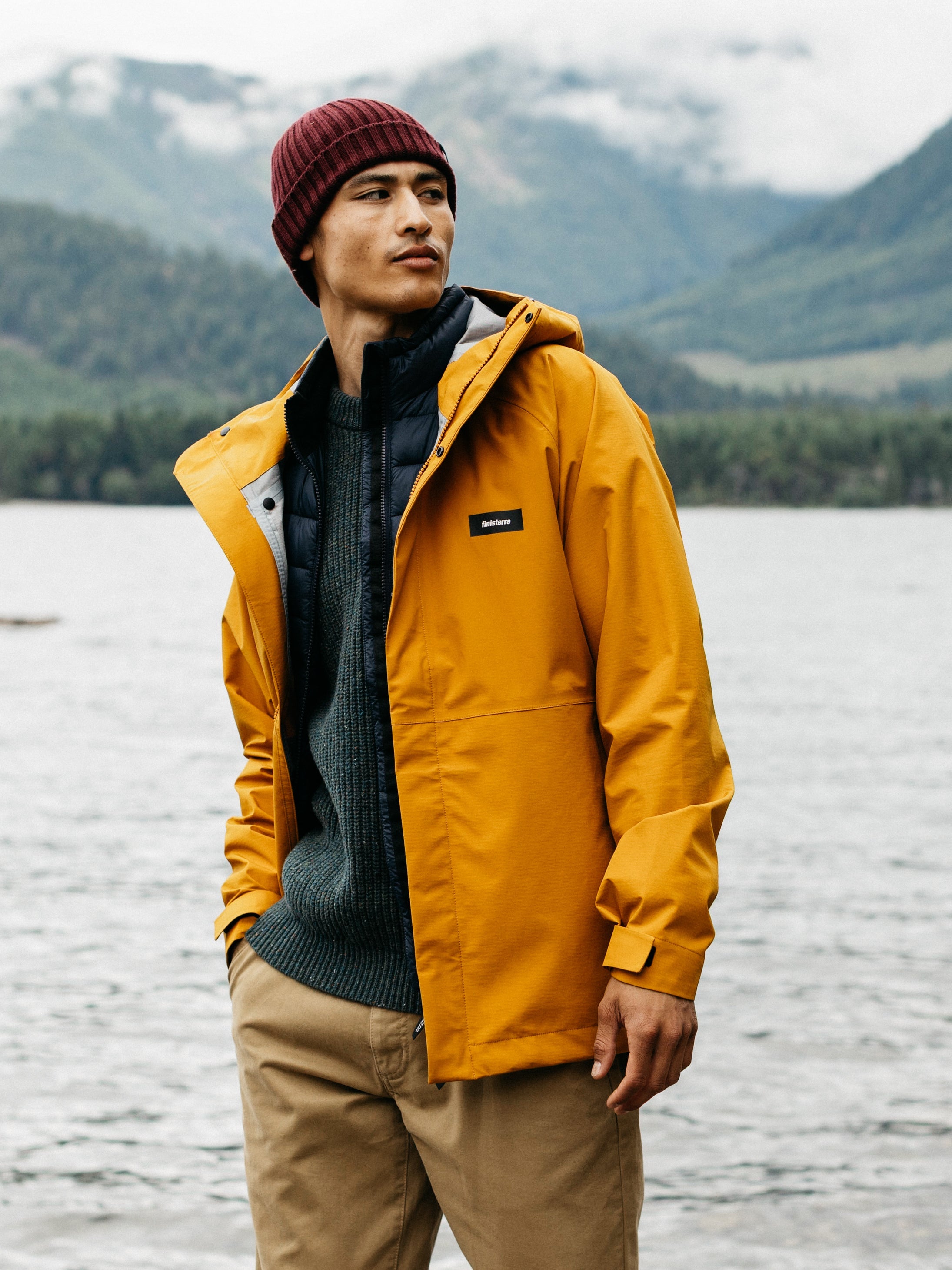 Men Recycled Waterproof Jacket in Buckwheat - Skybird