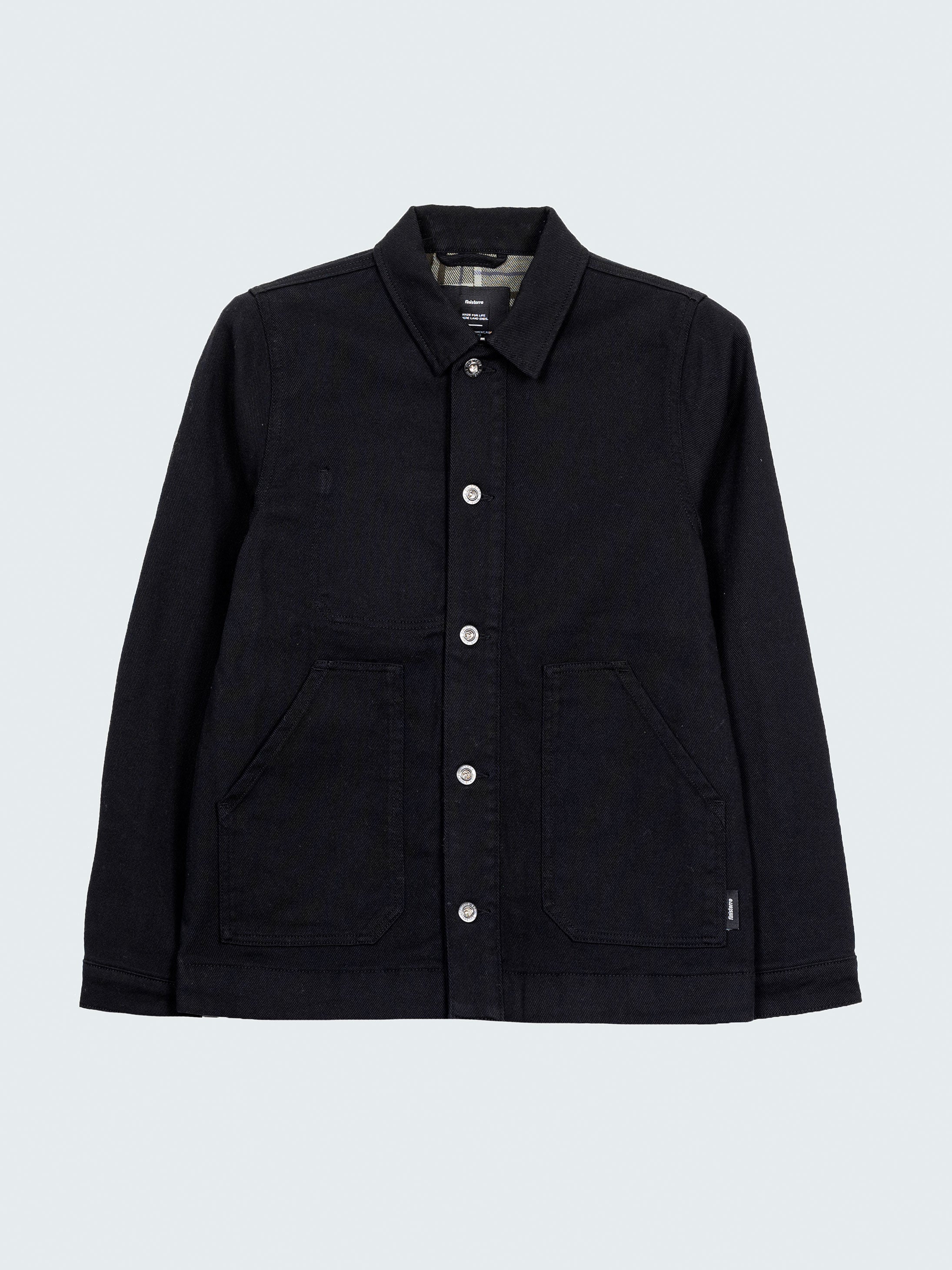 Women Organic Cotton Flannel Lined Chore Jacket in Black - Yarrel