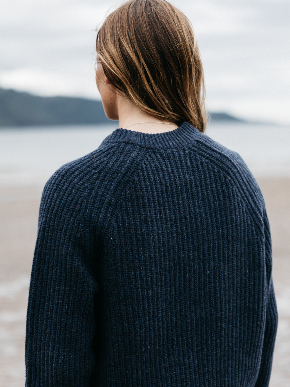 Women Fisherman Wool Knit Jumper in Navy - Mora