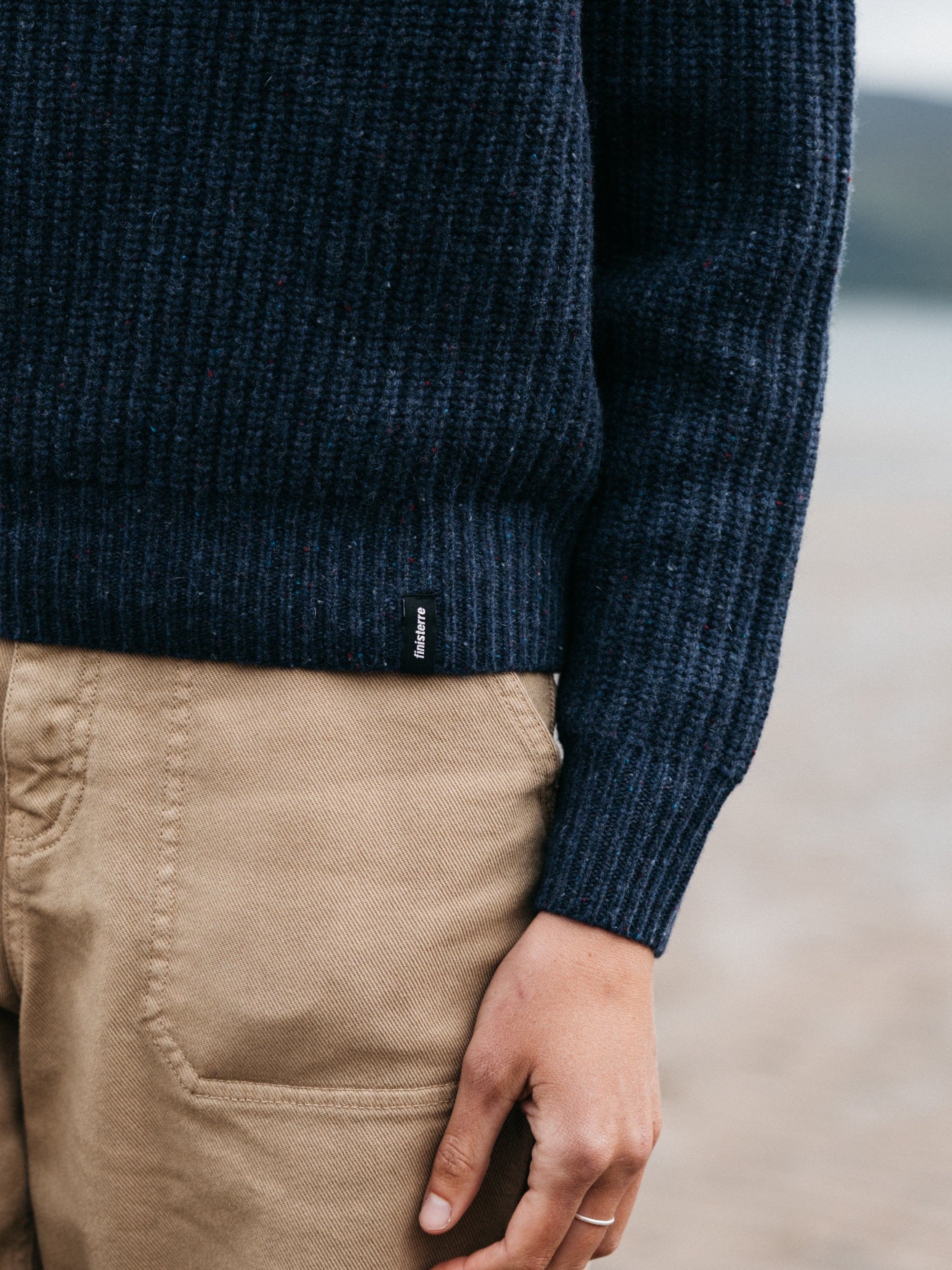 Women Fisherman Wool Knit Jumper in Navy - Mora
