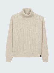 Women Fisherman Wool Roll Neck Jumper in Ecru - Mora